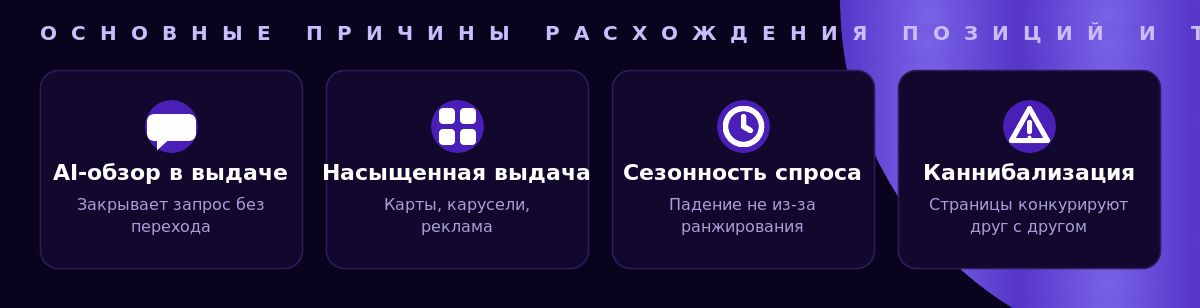 Основные причины расхождения позиций и трафика сайта